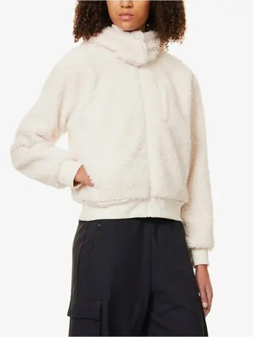 Beyond Yoga Ivory Adventure Hooded Faux Fur Sherpa Zip Up Jacket